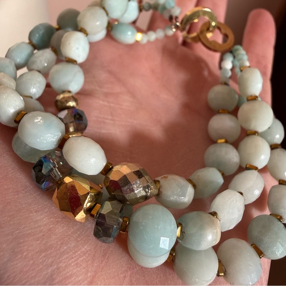 Estate aquamarine gemstone mermaidcore Gold plated Triple Strand bracelet - Picture 11 of 13